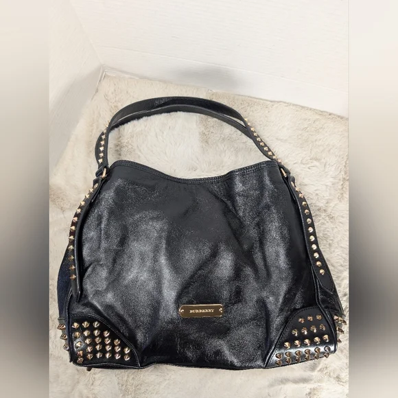 Burberry Black Leather Shoulder Bag with Gold Studs - Picture 2 of 13